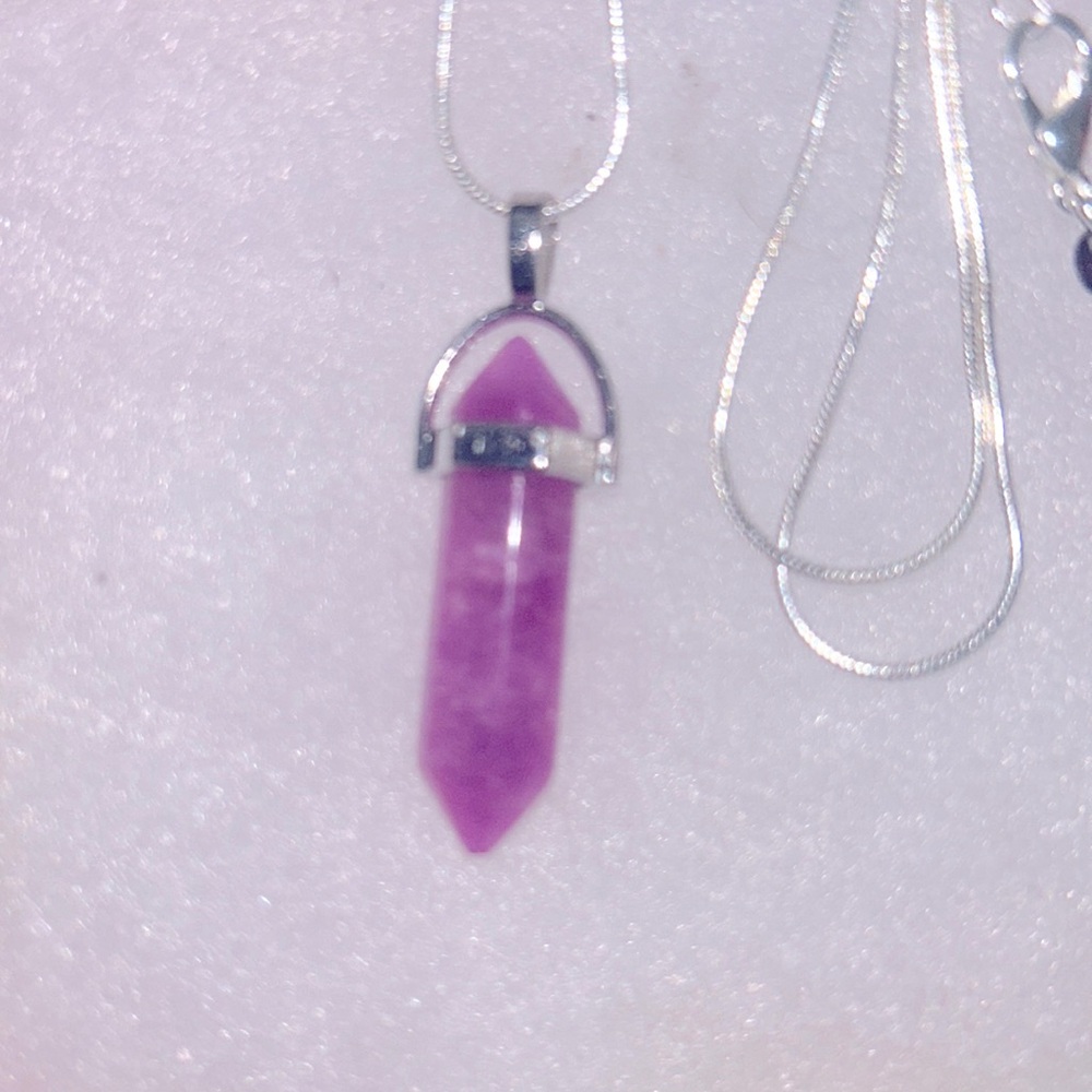 Boho hippie Purple Crackle Quartz Crystal Sterling Silver 18” Necklace